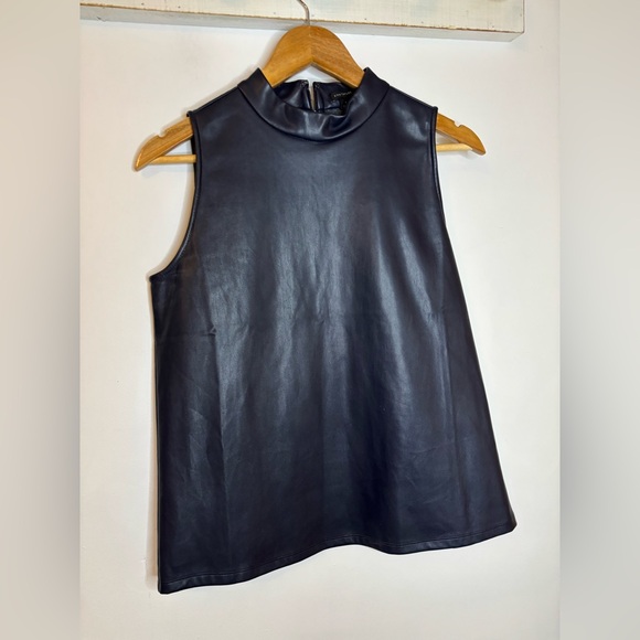 Ann Taylor Deep Blue Faux Leather Mock Neck Sleeveless Top - Picture 2 of 4